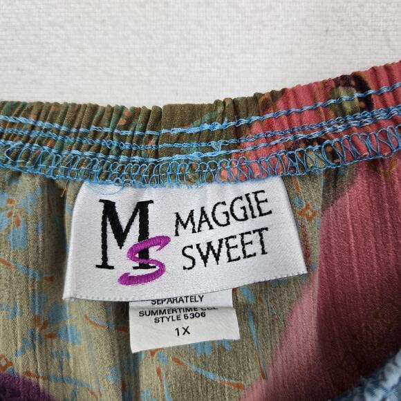 VTG Maggie Sweet Maxi Skirt Sz 1X Multicolor Patchwork Pull On Front Slit Boho - Picture 7 of 11